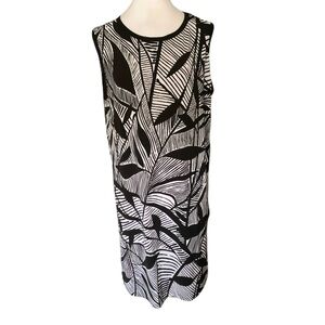 CLARA SUNWOO Womens Large Black & White Tropical Leaf Print Sleeveless Tunic